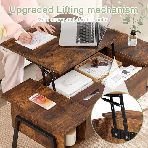 Mesa Auxiliar De Madera Con Compartimento Y Estante Marrón
