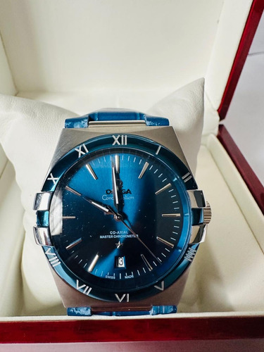 Bonito Reloj Omega De Caballero Plateado Azul Azul (Usado)