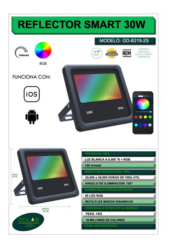Reflector Rgb Compatible Con Android-ios Inteligente