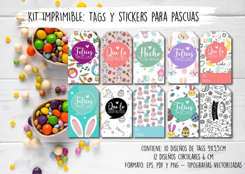 Kit Imprimible Pascuas Etiquetas Tags Caja Huevo Sticker Pdf