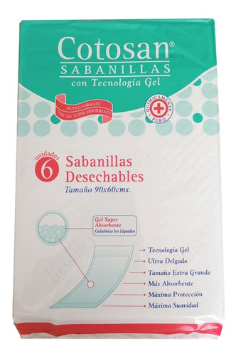 Sabanillas Desechables Adulto Cotosan. 6 Un, 90 X 60 Cms.