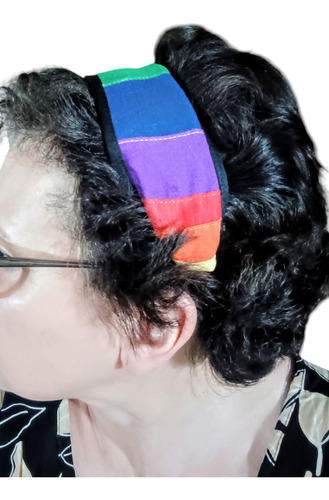 Vincha De Diseño Para El Pelo Tela Lgbt Upcycling Patchwork Lgbt Doble Borde Negro