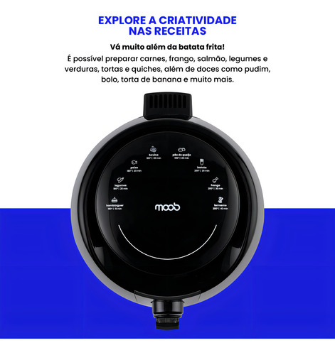 Fritadeira Air Fryer Elétrica Moob Capacidade Para 4 Litros Até 200ºc De Temperatura Timer 60 Minutos Com Desligamento Automático E Aviso Sonoro 1400w De Potência Revestimento Antiaderente 127v