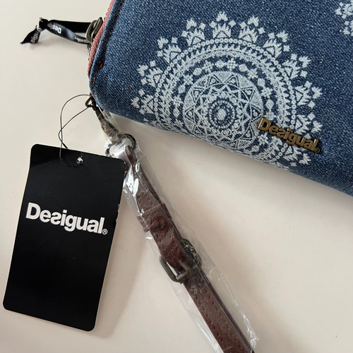 Billetera Desigual Monedero, Tarjetero Y Portacelu O Llaves. Azul Acero Floreado
