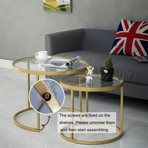 Juego De Mesa De Centro De Anidación De Oro De 2, Pequeñas M