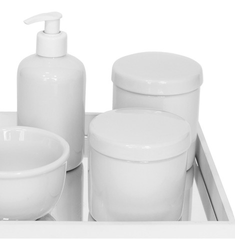 Kit Higiene Bandeja Potes Porcelanas Espelho Branco Bebê