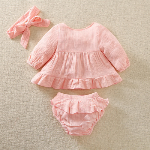 Conjunto Rosa De 3 Piezas De Algodón Con Diadema Para Bebé