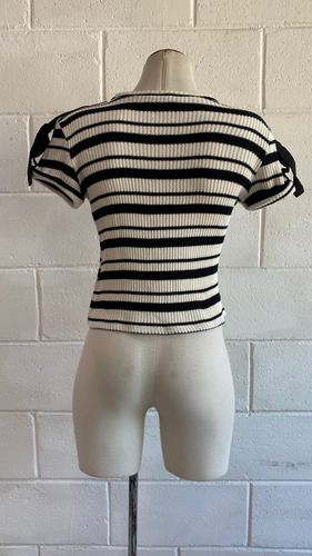 Blusa Print Rayas Horizontales Liston En Manga Zara Blanco (Usado)