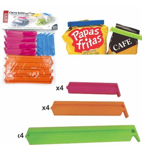 Imagen 2 de 5 de Cierra Bolsas Paquetes Comida Set X12 Broches Clips Colores