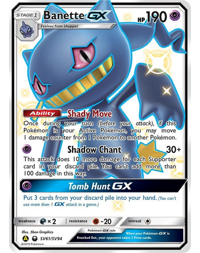 Cartas Pokemon Banette Gx Sv61/sv94 Shiny Hidden Fates Hif (Usado)