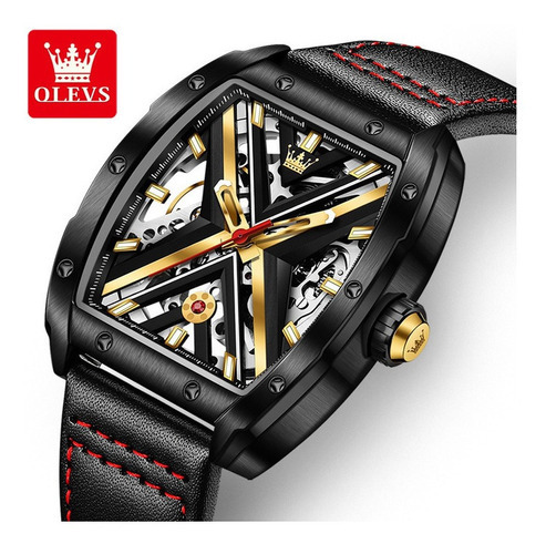 Relógios de couro luminoso para homens Olevs 6662 Black Bezel Color