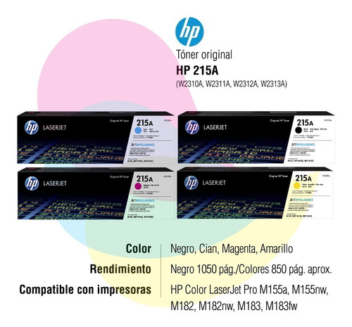 Imagen 2 de 4 de Toner Hp 215a Negro + 215a Colores Originales Hp M182 Combo