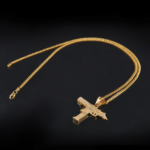 Cadena Cubana Con Colgante De Diamantes De Color Dorado Para