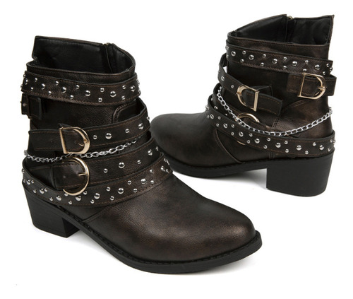 Botas Cortas Para Mujer, Botín Corto, Vaquero, Moto, Piel S