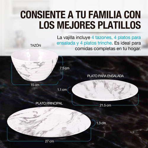 & Conjunto De Louça Moderno De Melamina Para 4 Pessoas (12