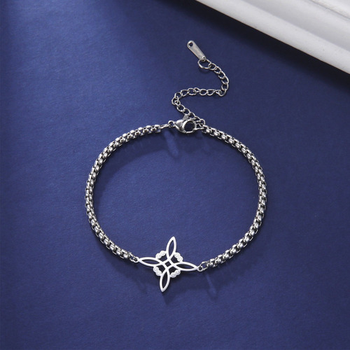 Pulsera Nudo De La Bruja Protección Y Estilo Aceroinoxidable Nudo Celta Plateado 6 Cm 17 Cm