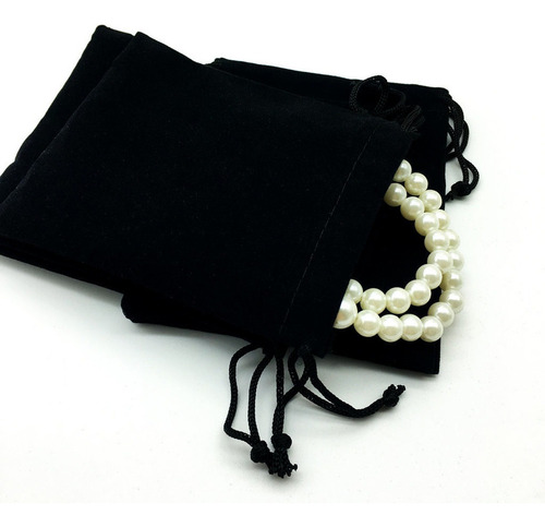 R 100pcs Bolsa De Cordón De Terciopelo Negro Joyas Bolsas De