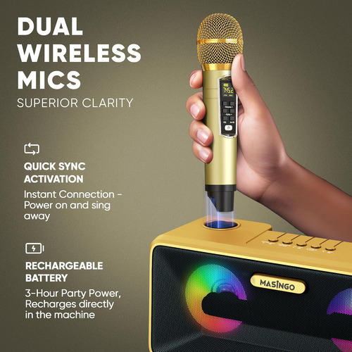 Máquina De Karaoke Con 2 Micrófonos Inalámbricos Y Luces Led