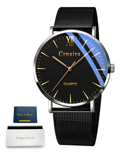 Reloj Hombre De Cuarzo Casual Simplicidad Negro Correa Malla
