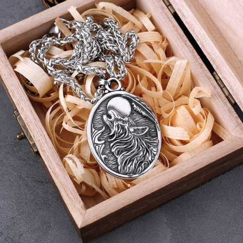 Norse Mythology Lone Wolf Howling Moon Para Hombre, Acero In