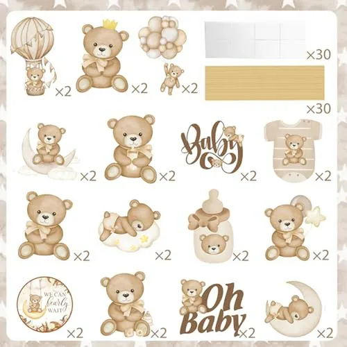 30 Pcs Decoraciones Osito Para Baby Shower Y Cumpleaños