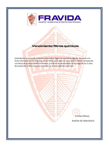 Filtro Fravida 5300 / 21 Para Semimascara Precio X Unidad