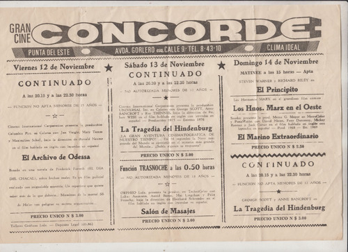 1976 Punta Del Este Programa Del Gran Cine Concorde Vintage