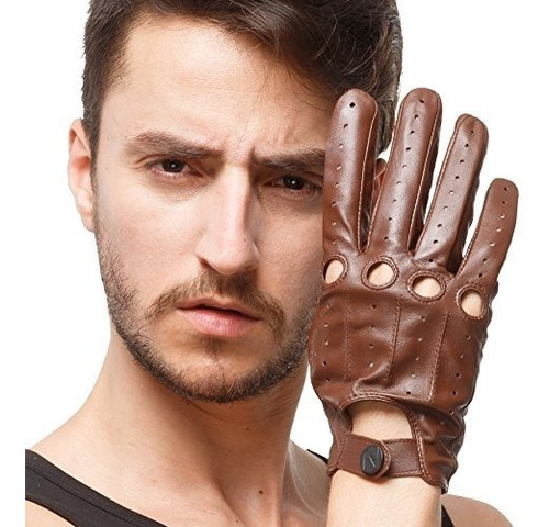 Nappaglo Mens Driving Cuero Guantes Piel De Cordero Italiano