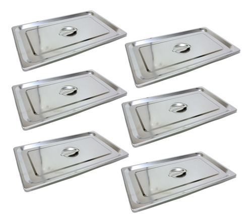 6 Tampas Para Cuba Gastronômica Gn 1/1 Inox Buffet Rechaud