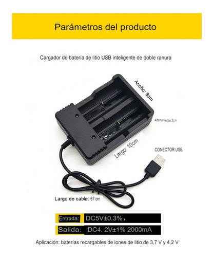 Cargador Doble A Usb Para Pilas O Baterías 18650 14500 26650
