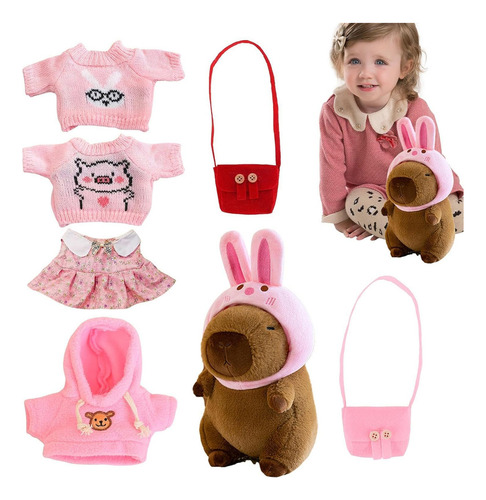 Juego De Peluche Capybara Con Ropa Y Accesorios De 7 Piezas