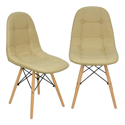 Kit 2 Cadeiras Charles Eames Botonê Eiffel Estofada Couro Cor Do Assento Bege Desenho Do Tecido Couro Cor Da Estrutura Da Cadeira $$$