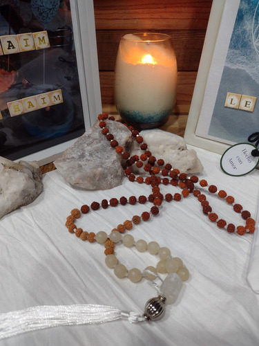 Japa Mala Semillas Rudraksha Y Cuarzo Rolado
