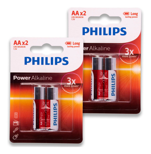 04 Pilhas Aa Alcalinas Philips - 2 Cartelas