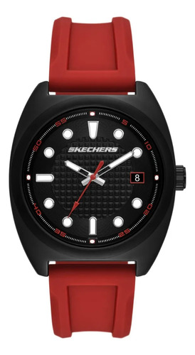 Reloj Hombre Sr5238 De Silicona Rojo Skechers Bisel Negro Fondo Negro