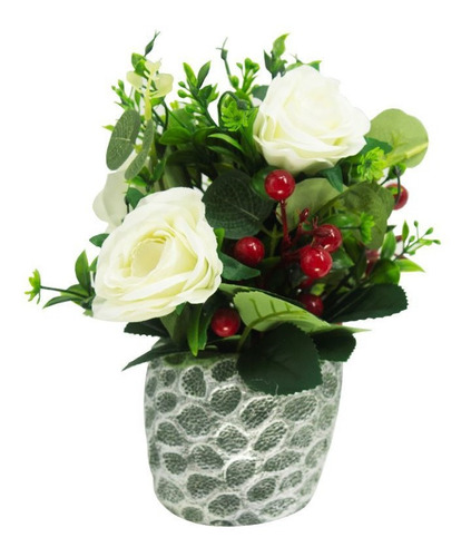 Maceta Decorativa Con Rosas Plantas Flores Artificiales 