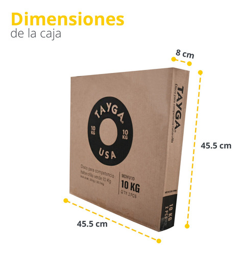 Par Discos Olímpico Halterofilia Competencia 10 Kg (2pz) Color Verde