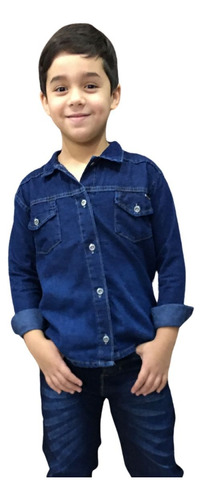 Camisa Jeans Infantil Manga Longa Menino Masculina Criança