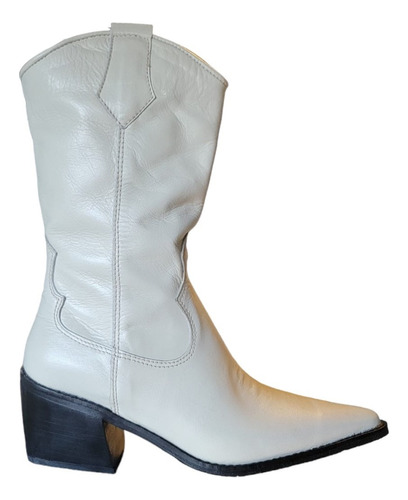 Bota De Cuero Para Dama. Lisa Offwhite