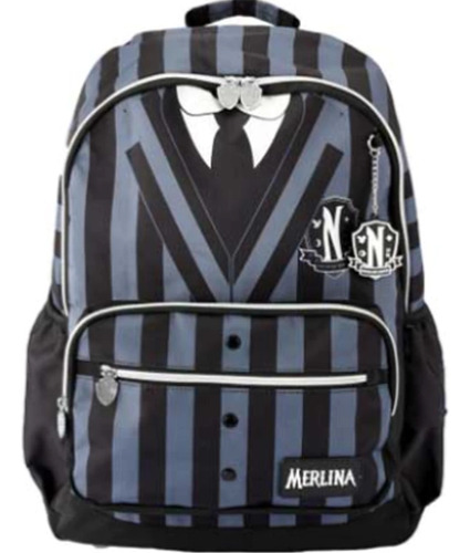 Mochila Escolar Urbana Merlina 18 Pulgadas Espalda Tapimovil Color Negro Diseño de la tela Rayas