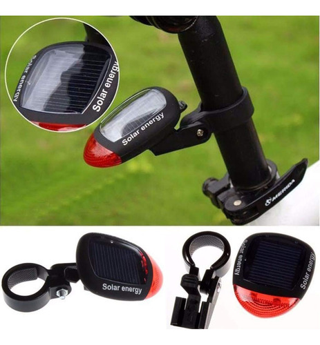 Luces Traseras Led Recargables Bicicleta Energía Solar Negro