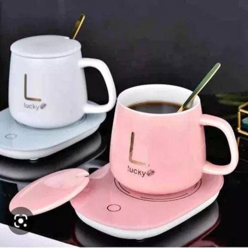 Taza Cerámica Lucky Warm Con Calentador - 400 Ml Set 1 Blanco Liso