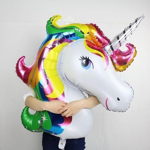 Imagen 2 de 10 de Globo Metalizado Unicornio Gigante 1 Metro Fiesta Cotillon