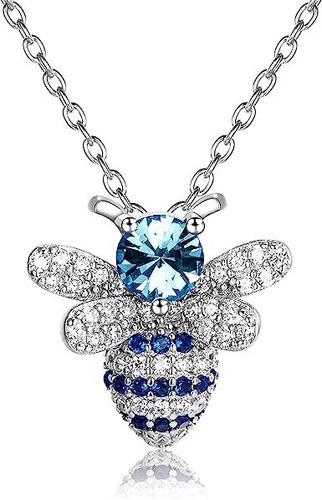 Elequeen Bee Collar De Plata De Ley Cz Azul Cristal