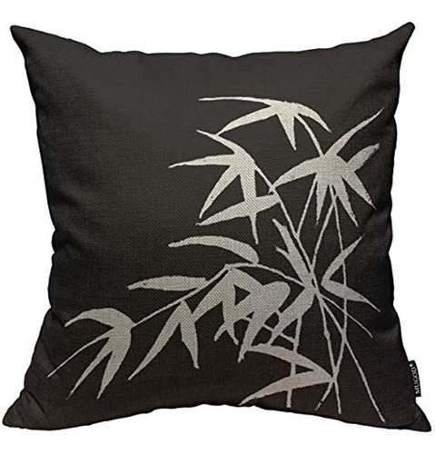 Mugod Throw Pillow Cover Leaves Black White Tropical Bamboo 