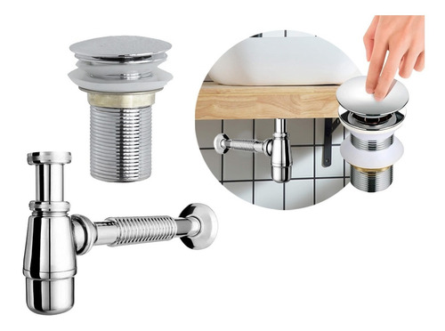 Imagen 1 de 10 de Kit Sifón/desagüe Click Clak Acero Inox D'accord Baño.