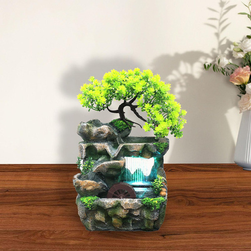 Ót Fonte De Água De Mesa De Resina Com Luz 110v Feng Shui