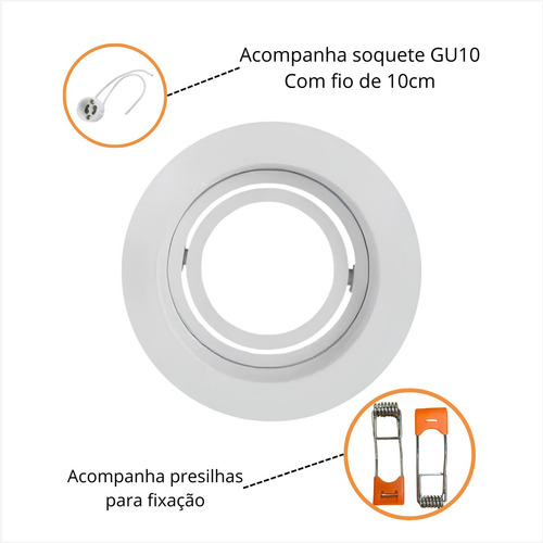 Kit 5 Spot Embutir Recuado Redondo Preto Branco Mr11 127/220V