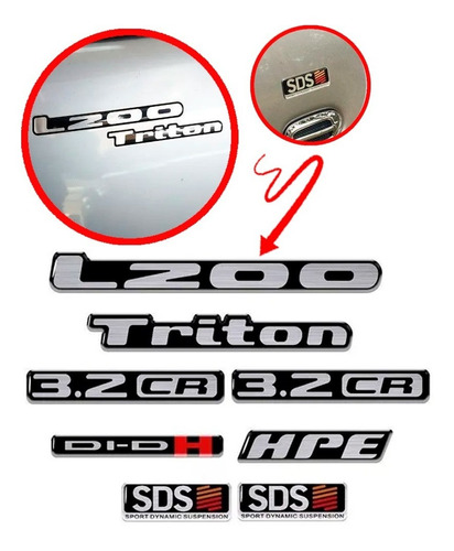 Kit L200 Triton Sds 3.2 Cr Adesivos Emblemas Resinados