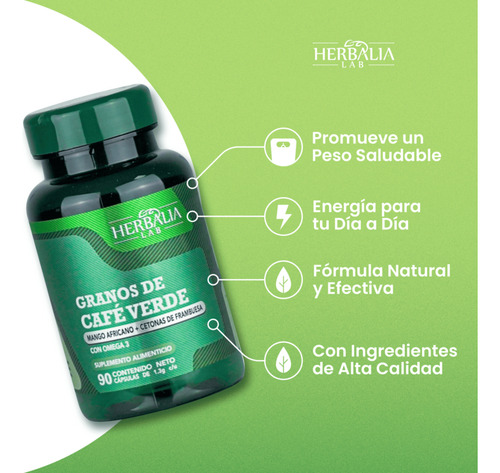 Granos De Café Verde Mango Africano mas Cetonas con Omega 3 EPA/DHA Sin Sabor 90 Cápsulas Herbalia Lab